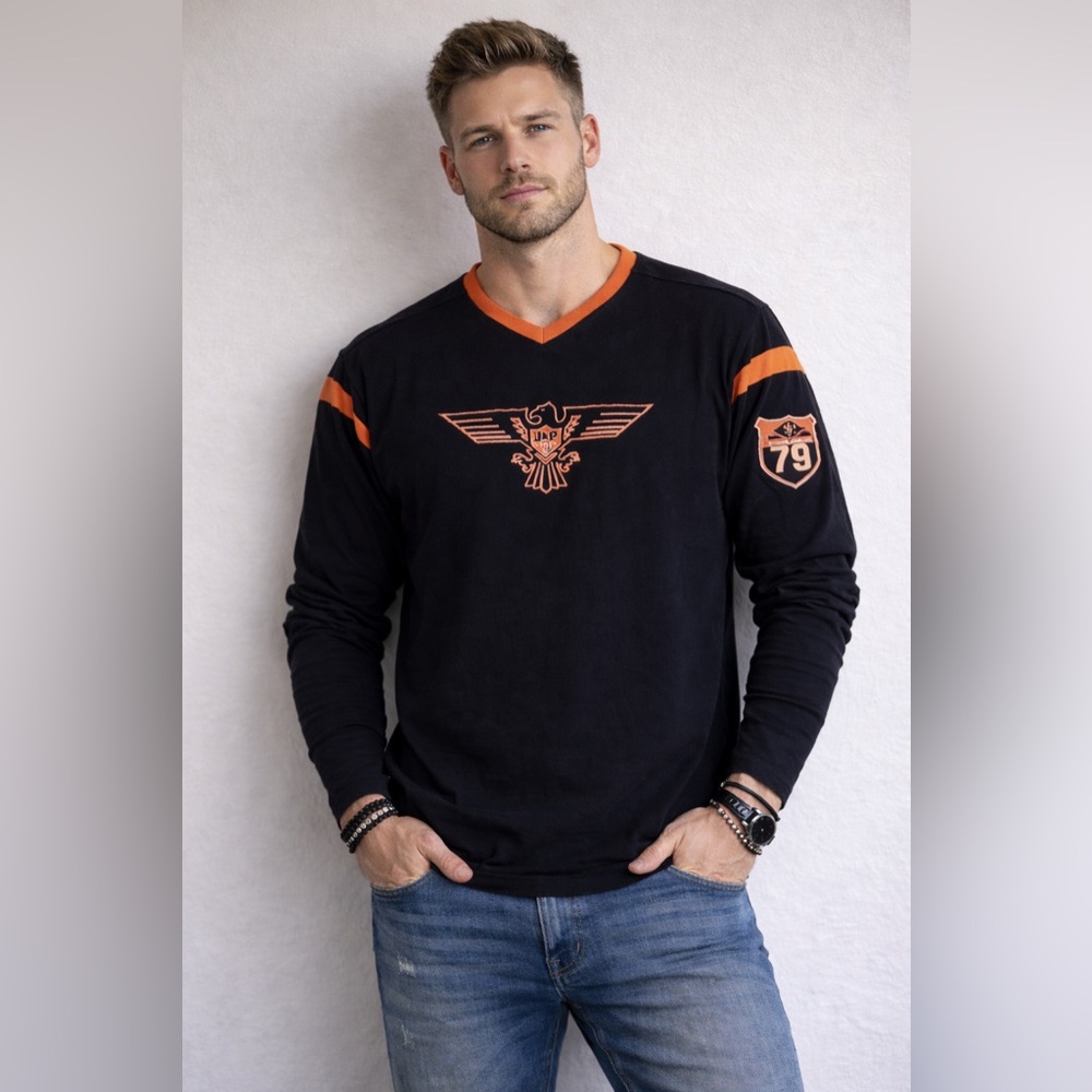 Vintage Further Out Long Sleeve T-Shirt Black Orange Biker XL NWOT